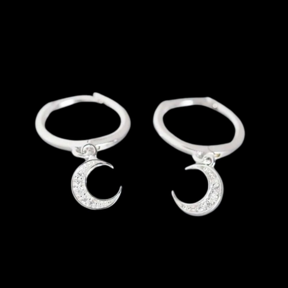 Crescent Moon Dangle Charm Sterling Silver 925 Earrings NWOT